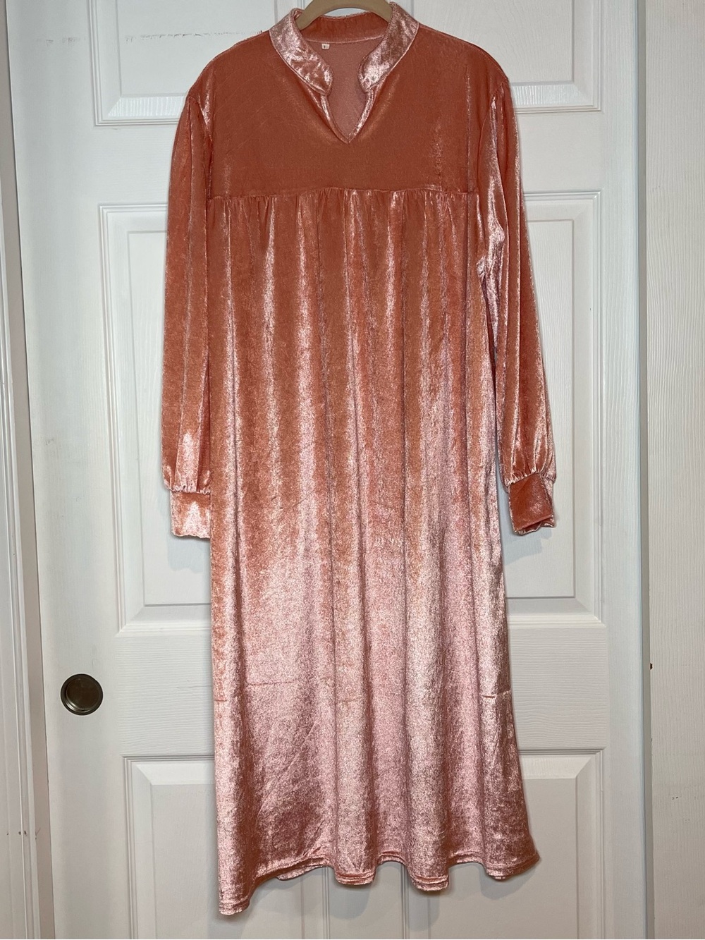 Vintage Style Dusty Rose Pink Crushed Velvet Empire Waist Lounger / Nightgown L